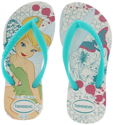 Havaianas Slim Tinkerbell Flip Flop (Toddler/Little Kid),White/Lake Green,31/32 BR (1-2 M US Little Kid)