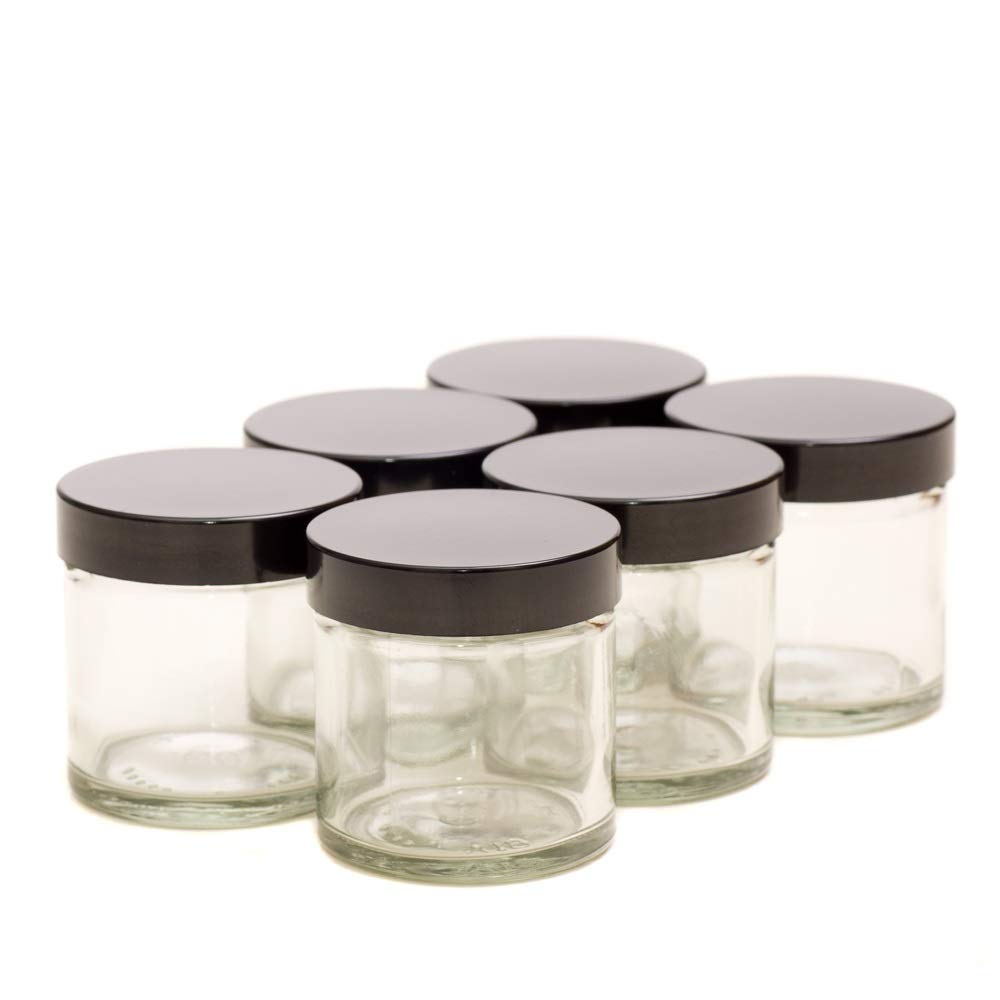Aura 60ml CLEAR Glass Jars with BLACK Lids - Pack of 6
