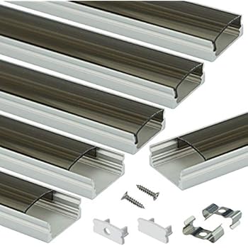 Muzata LED Channel System with Smoke Clear Black Diffuser Cover Lens,Silver Aluminum Extrusion Track Housing Profile for Strip Tape Light,6Pack 3.3ft/1M U Shape U1SW WB 1M, LU1