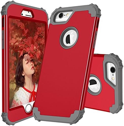 iPhone 6/6s Plus Case,SZAMZ Shockproof Hybrid Heavy Duty Dual Layer High Impact Protection Case Cover for 5.5 inches iPhone 6/6s Plus - Red/ Grey