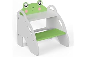 NDAHJAHD Toddler Step Stool for Bathroom Sink,2 Step Stool for Kids,Kitchen Standing Tower,Children Learning Helper Stool with Safety Handles,Cute Kids Step Stool for Potty Training(Green)