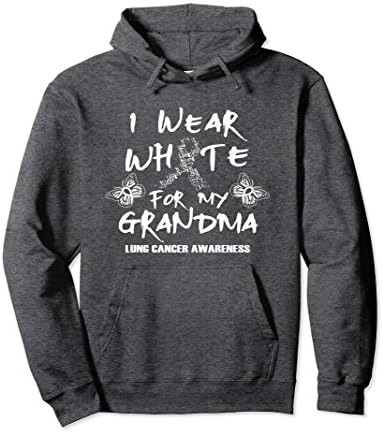 Unisex I Wear White For My Grandma Lung Cancer Awareness Hoodie Large Dark Heather