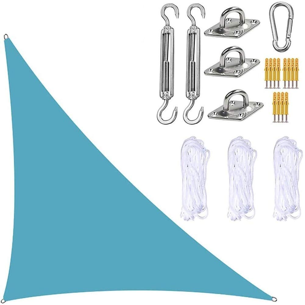 BXFUL Garden Sail Canopy, Triangle Sun Sail Shade with Fixing Kit, 3 Ropes, Waterproof, UV Block, Right Angle Garden Shade Sails Sunshade Awnings for Outdoor Patios (Light Blue,3m x 3m x 4.3m)