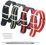 Nato Strap 4 Packs - 18mm 20mm 22mm Premium Ballistic Nylon Watch Bands Zulu Style with Stainless Steel Buckle (Black+Black Red+Black Khaki+Red Khaki, 20mm)
