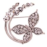 Yazilind Silver Plated Flower Leaf Plant Shape Carve Full Shining Crystal Brooches and Pins