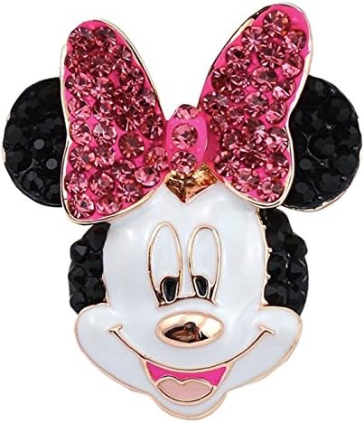 Crystal Pink Bow Minnie Mouse Head Brooch Pin Gold Tone