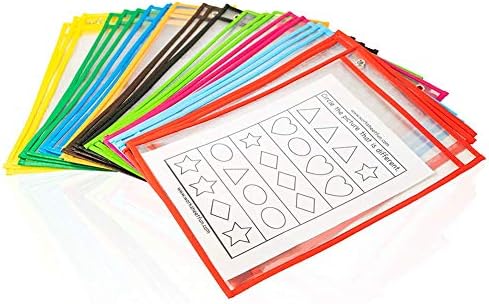 Reuseable Dry Erase Pockets Sheet Protectors - 30 Pack - Size 11 x 14 Inches - Heavy Duty - Assorted Colors - Great for Classroom and Office Application