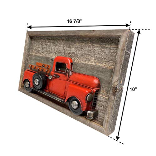 BarnwoodUSA | Vintage Red Christmas Truck Wall Sign | Farmhouse Metal Truck Wall Art | Automotive | Old Vehicle Decor | Rustic Wooden Wall Sign