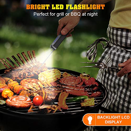 Comsoon Digital Meat Thermometer & Kitchen Timer, Instant Read Food Candy Thermometer for Grill Oven Smoker BBQ, Rechargeable Cooking Thermometer with USB Cable, Bright LCD Display & Flashlight