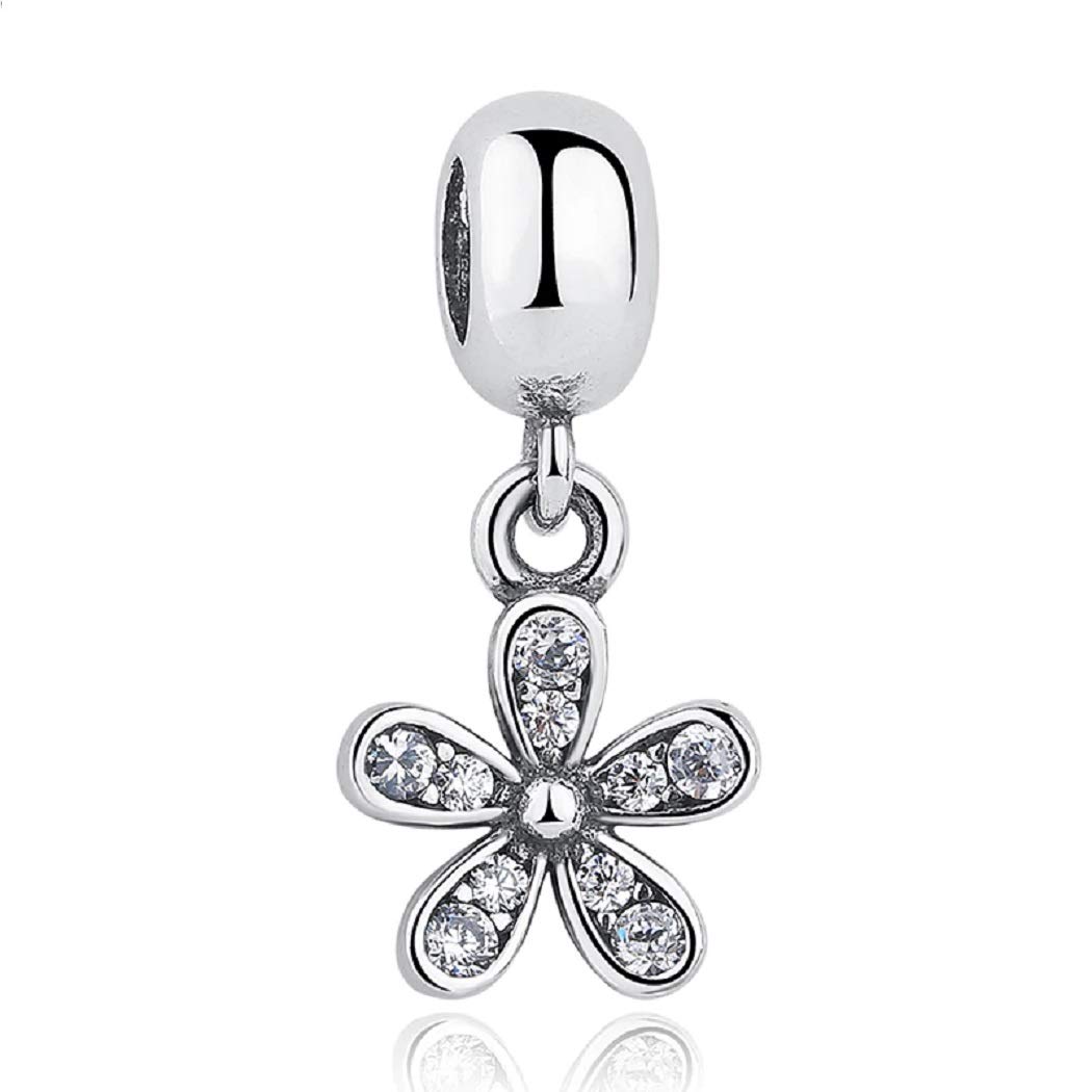 FeatherWish Daisy Flower Family Charm Sterling Silver 925 Dangle Pendant Fits And Compatible With Pandora Bracelets Gift For Best Friend Family Sister Mum Birthday Daughter (Silver)