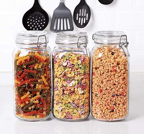 Protetto Air Tight Jar|Stainless Steel Stainless Steel Clamp Lid & Silicone Seal - 1.5 Liters Set of 2 - Kitchen Storage Jar with Air Tight - Seal for Rice Pasta Pickling Food -