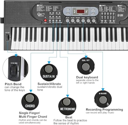 Hricane 61 Keys Piano Keyboard with Microphone Piano Notes Electronic Lectern Gift for Beginner Young Adult Man Women