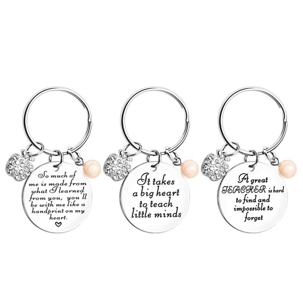 CERSLIMO Teacher Thank You Gift Key Chain for Birthday Teacher's Day Thanksgiving Graduation Gifts for Teacher (05-3PCS Keychains)