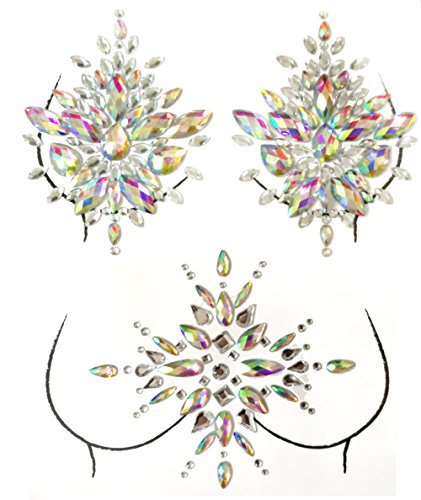 2 Pcs Womens Sexy Rhinestone Nipple Body Jewelry Stickers Glitter Stick On Bra Breast Bindi Costume Temporary Tattoos
