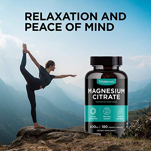Magnesium Citrate Powder Capsules 400mg [180 Count] Pure NonGMO