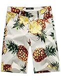 SSLR Men's Pineapples Aloha Flat Front Casual Hawaiian Shorts (32, White)
