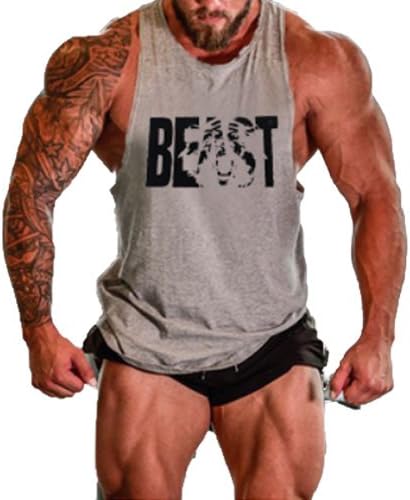 TECOFFER Men Bodybuilding Gym Muscle Sleeveless Tank Top Workout Fitnees Vest T-shirt Size M-XXL (XL, Grey)