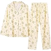 Satdflie Cartoon Pajamas Set Petite Women Girls 2 Piece Pjs Sets Long Sleeve Sleepwear Nightwear Shirt and Pants Set