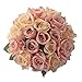 CQURE Artificial Flowers, FakeFlowers Silk Plastic Artificial Roses 9 Heads Bridal Wedding Bouquet for Home Garden Party Wedding Decoration (Pink Champagne×2)