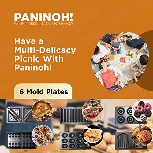 Chefore 6 in 1 Panini Press Grill Indoor Sandwich Grill Portable Panini Press Easy to Clean
