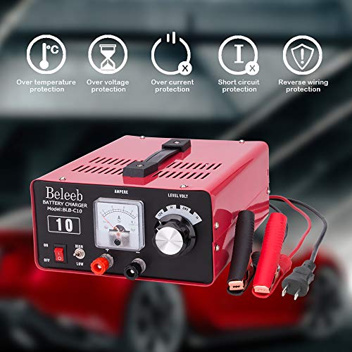 Battery Chager,12V/10A(max),24V/6A(max) Voltage Current Adjustable Automotive Battery Charger,40-100Ah Trickle Charger for Car Truck Boat Motorcycle RV