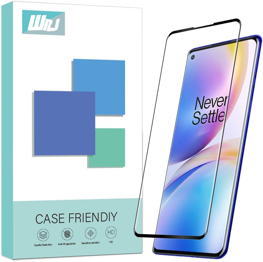 WRJ for Oneplus 8 pro Screen Protector,HD Clear 3D Full Screen Protection [ Bubble-Free ] [ Anti-Fingerprints ] 9H Tempered Glass Film (Black)