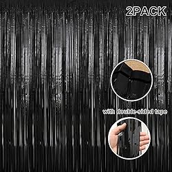 2 Pack 3.2 ft x 9.8 ft Black Tinsel Curtain Party