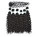 7 Pcs Jerry Curly Synthetic Hair Extensions Jerry Curly Bundles Weave Hair with One Closure Natural Black Color Mixed Length (16'' 18'' 20'' with 16'' closure, Black)