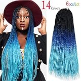 24'' 6Packs 30 Roots/Pack Ombre Color Crochet Senegalese Twist Braids Three Tone Kanekalon Jumbo Braiding Hair Small Havana Twist Crochet Hair Senegalese Box Braids (6 Pack/Lot, Black/Blue/Light Blue)