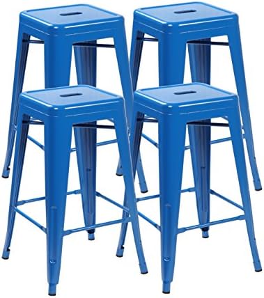 United Chair Tolix Style Backless Metal Bar Stools Chair Set of 4 Bright Deep Blue 26 inches 3001-BDB-4