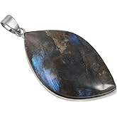 Nupuyai Handcarved Labradorite Pendant Necklace for Unisex, Natural Crystal Stone Necklace for Women and Men with Stainless Steel