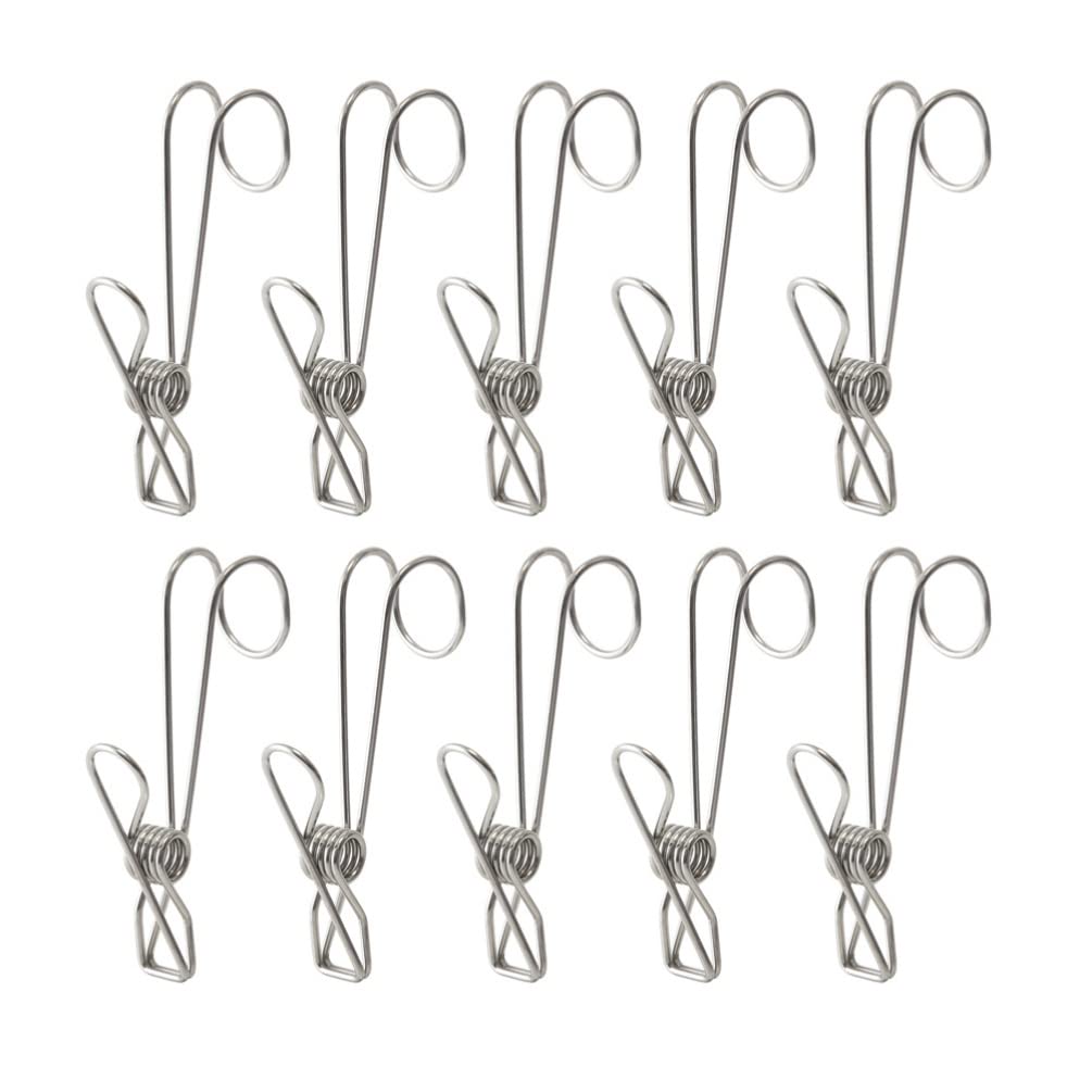10Pcs Stainless Steel Long Tail Clips with Hooks for Home, Kitchen, Bathroom - and Rustproof