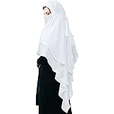 Geyoga Women's Muslim Prayer Hijab 2 Layers Islamic Hijab Cover Soft Lightweight Breathable Hijab Long Scarf
