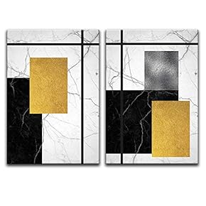 2 Panel Canvas Wall Art - Abstract Geometric Composition - Giclee Print Gallery Wrap Modern Home Art Ready to Hang - 16"x24" x 2 Panels