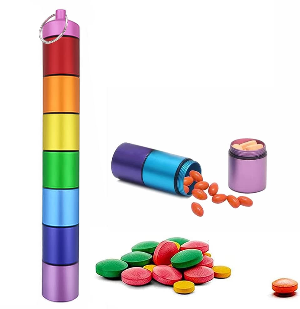 Pill Box 7 Day Metal,Weekly Pill Box Organiser Portable Pill Cases Waterproof Daily Pill Container Holder Metal Pocket Pill Boxes Travel Pill Holder for Men Women (Multicolor)
