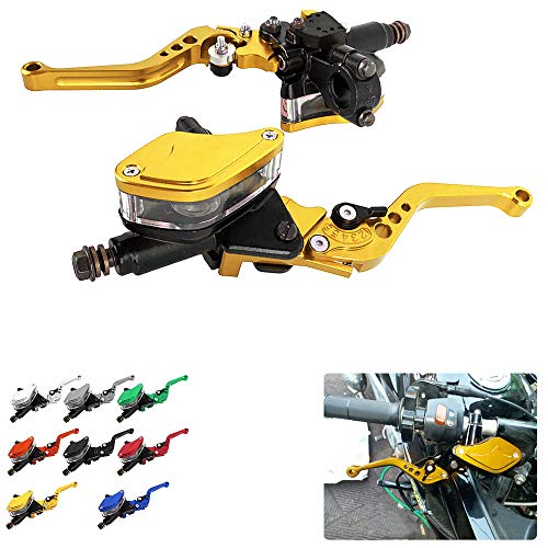 Aluminum 7/8" 22mm Motorcycle Dual Pump Hydraulic Handles Brake Clutch Levers Cylinder Master Reservoir Set For Ducati For Suzuki For Street Bike (Gold) - Thumbnail 5