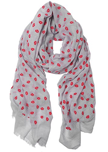 S-729-21 Funky Junque’s Embossed Lips & Kisses Scarf - Grey