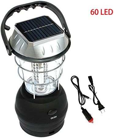 YOUNGBEST Camping Lantern 5 Modes Rechargeable 60 LED Waterproof Hand Crank Solar Power Camp Lamp Light with Hook Charger for Camping Outdoor Emergency (Black)
