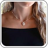 Erimberate Bohemian Shell Pendant Necklace Cowrie Choker Necklace Chain Silver Station Chain Necklace Adjustable Shell Necklace Jewelry for Women
