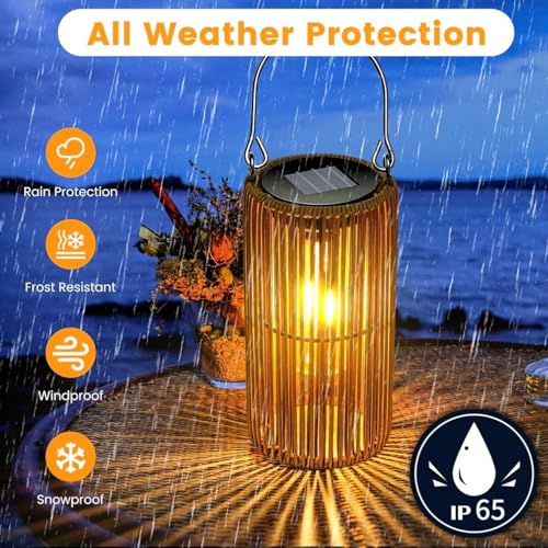 Zarmanuae Solar Lanterns, Rattan Waterproof Solar Lights for Outside Hanging Solar Lights Outdoor Solar Lamp Lights Decoration for Garden Yard Patio Porch Trees Lawn Pathway, 2 Pack