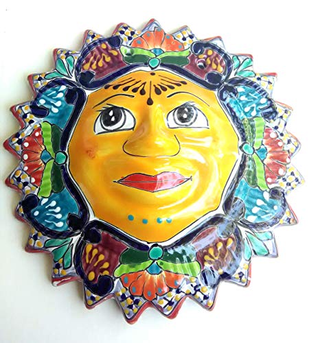 12" Mexican Talavera Sun for Indoors or Outdoors Home and Garden Decor - *Floral patterns will vary*
