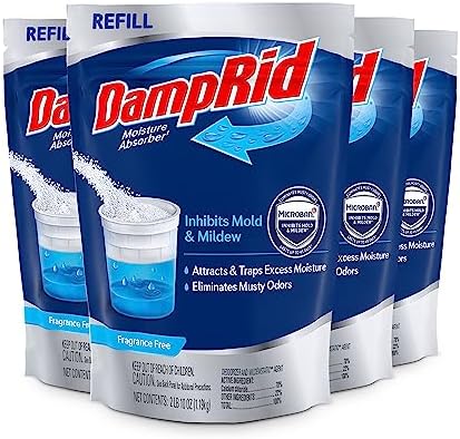 DampRid Refill Bag, 42 oz., 4-Pack - Fragrance Free Moisture Absorbers for Rooms with Excess Humidity, Long-Lasting, Inhibits Mold & Mildew