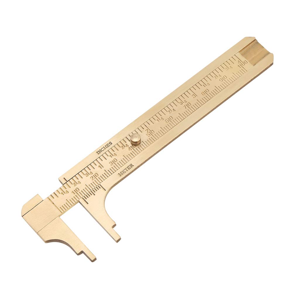 Brass Vernier Calipers, Akozon Retro Vernier Caliper 1pc Mini Brass Sliding Gauge Pocket Vernier Caliper Ruler Measuring Tool Double Scales mm/inch(100mm)