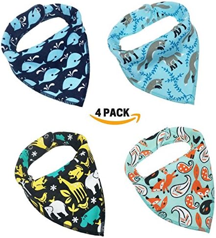 Honey Molly Baby Bandana Drool Bibs for Boys and Girls 4 Pack -Unisex Bandana Bibs with Adjustable Snap for Drooling And Teething -100% Organic Cotton, Soft &amp; Absorbent -Great Gift Set for Baby Shower