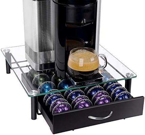 GEESTA Solid Iron Drawer and Tempered Glass Top Large-Capacity Nespresso Coffee Capsule Storage Drawer Holder, Fits Up to 40 Nespresso Pods