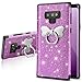 Casetego Compatible Galaxy Note 9 Case,Glitter Sparkle Bling Shock Absorbing Flex TPU Rubber Case Cover with Ring Grip Holder Kickstand for Samsung Galaxy Note 9(2018)-Purple