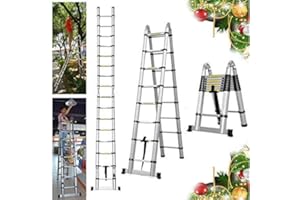 Bowoshen 16.5ft Telescoping Ladder A-Frame Extension Portable Aluminum Telescoping 16 Steps Ladder EN131 Certified 330lb Load