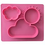 Silicone Kids Tableware. Placemat + Plate with 3 Big compartments for Solids & Liquids. Food Tray. Pink