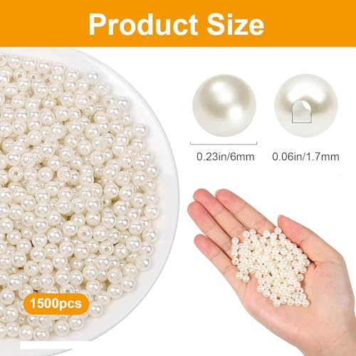PODDU White Round Beads, 1000 Pieces, 6 mm ABS Glass Beads, Craft Beads for Jewellery Making