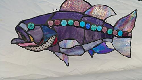 OOAK Artsy Fancy Large mouth Bass Fish in Purples and blues Stained Glass